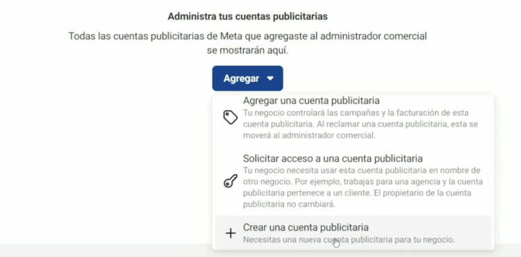 Crear una Cuenta Publicitaria en Meta Business Suite - Soporte web